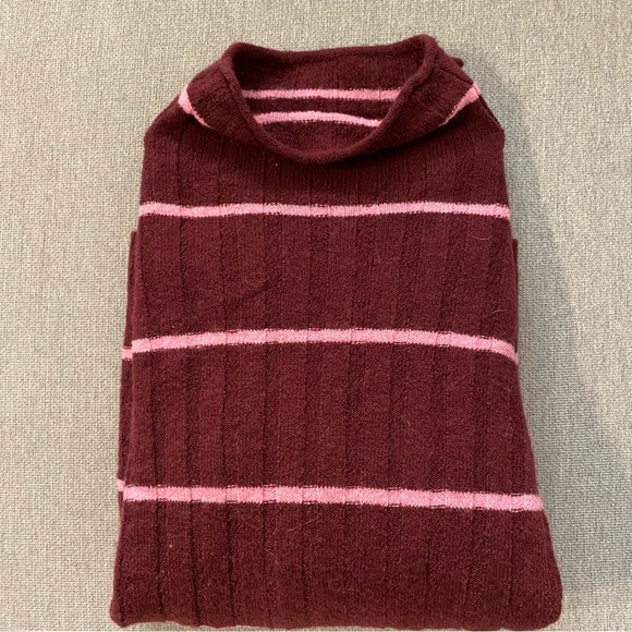 Madewell Maroon & Pink Striped Evercrest Turtleneck Sweater in Coziest Yarn - Picture 7 of 9
